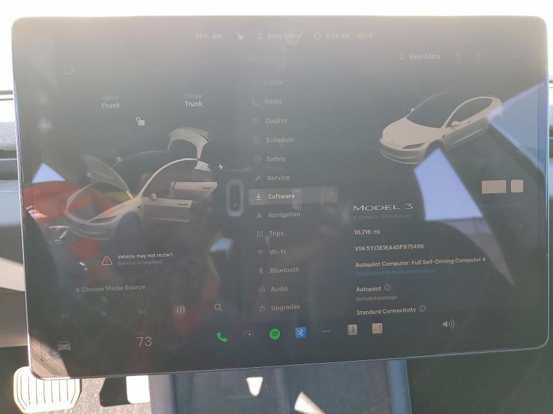 2025 Tesla Model 3 VIN 5YJ3E1EA4SF975496 COPART salvage auction — FRONT END, Ca - Salvage Certificate, sold $10,500 on 2026-07-24 (photo 9)