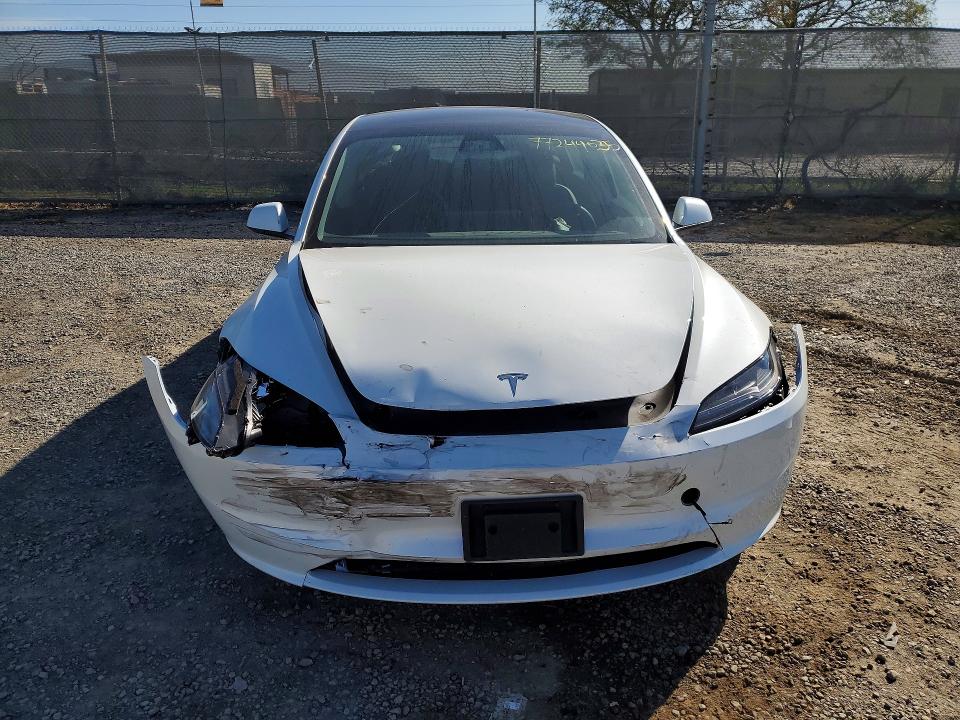 2025 Tesla Model 3 VIN 5YJ3E1EA4SF975496 COPART salvage auction — FRONT END, Ca - Salvage Certificate, sold $10,500 on 2026-07-24 (photo 5)