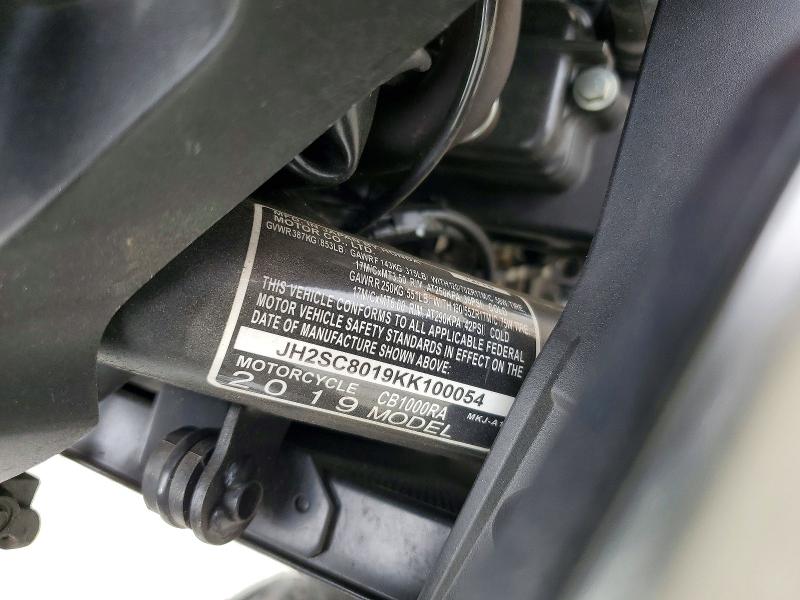 2019 Honda Cb1000 VIN JH2SC8019KK100054 COPART salvage auction — SIDE, Sc - Cert Of Title-Salvage, sold $1,550 on 2026-07-27 (photo 9)