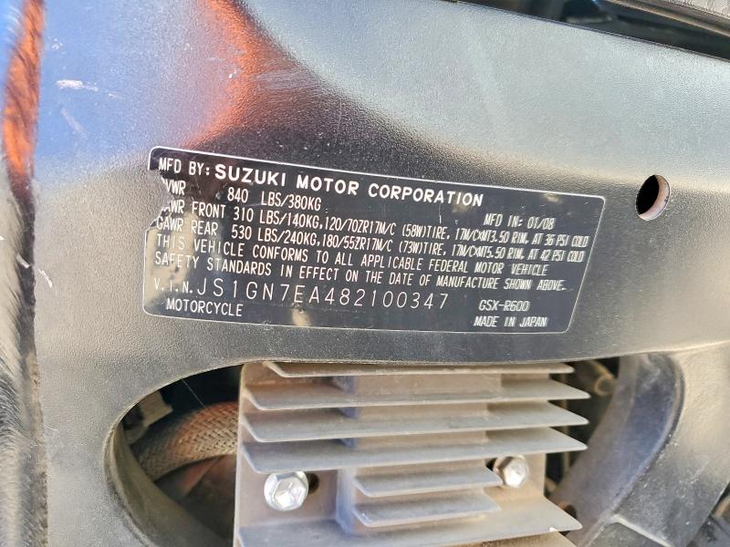 2008 Suzuki Gsx-r600 VIN JS1GN7EA482100347 COPART salvage auction — FRONT END, Tx - Salvage Vehicle Title, sold $1,550 on 2026-07-02 (photo 9)