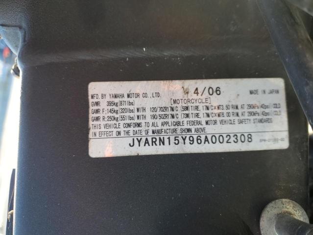 2006 Yamaha Yzf VIN JYARN15Y96A002308 COPART salvage auction — ALL OVER, La - Permit To Sell, sold $200 on 2026-08-19 (photo 9)