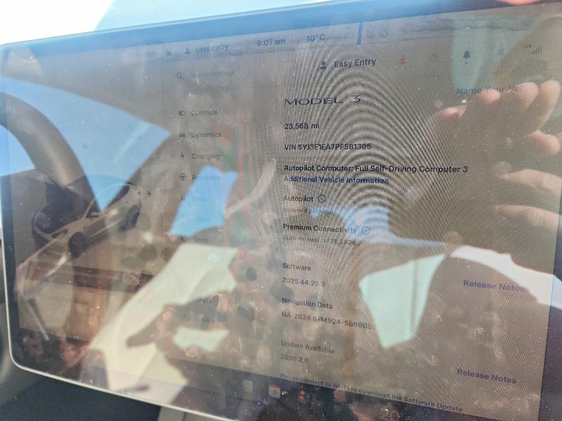 2023 Tesla Model 3 VIN 5YJ3E1EA7PF581305 COPART salvage auction — FRONT END, Salvage Title, sold $5,100 on 2026-07-16 (photo 9)