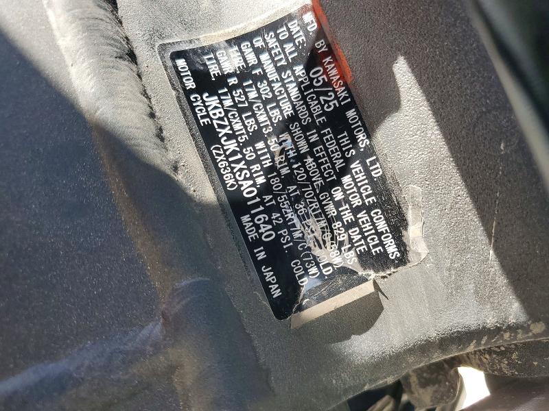 2025 Kawasaki Zx VIN JKBZXJK1XSA011640 COPART salvage auction — ROLLOVER, Salvage Title, sold $200 on 2026-07-23 (photo 8)