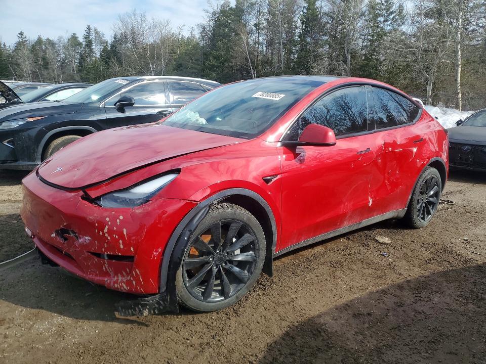 2023 Tesla Model y VIN 7SAYGDEE2PF761685 COPART salvage auction — SIDE, ON - PERMIT NO BRAND - UNFIT, sold $18,450 on 2026-07-16 (photo 1)