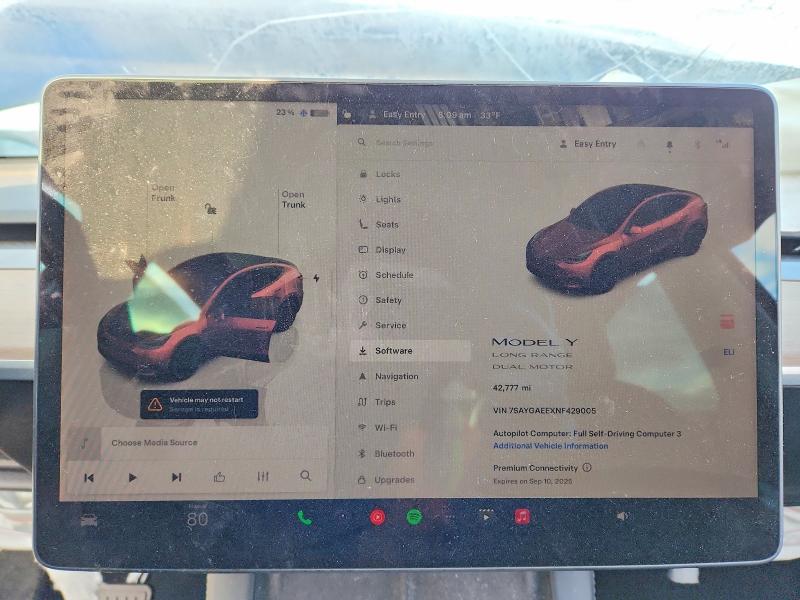 2022 Tesla Model y VIN 7SAYGAEEXNF429005 COPART salvage auction — FRONT END, Salvage Title, sold $5,300 on 2026-07-10 (photo 9)