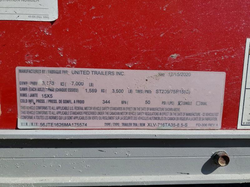 2021 United Enclosed cargo VIN 56JTE1626MA175574 COPART salvage auction — FRONT END, IA - CERTIFICATE OF TITLE, sold $875 on 2026-07-28 (photo 8)