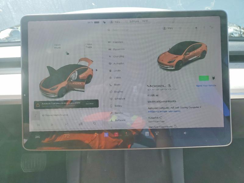 2021 Tesla Model 3 VIN 5YJ3E1EA9MF848309 COPART salvage auction — REAR END, Id - Salvage Certificate Of Title, sold $5,400 on 2026-07-14 (photo 9)