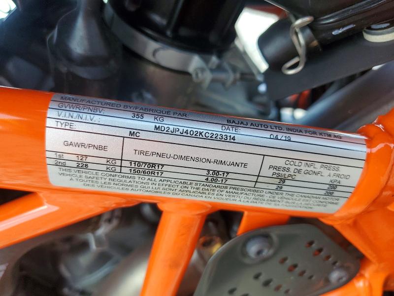 2019 Ktm 390 adventure VIN MD2JPJ402KC223314 COPART salvage auction — FRONT END, Fl - Cert Of Title Slvg Rebuildable, sold $1,700 on 2026-07-02 (photo 9)