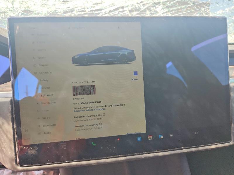 2021 Tesla Model s VIN 5YJSA1E65MF430896 COPART salvage auction — FRONT END, Tx - Salvage Vehicle Title, sold $5,300 on 2026-07-24 (photo 9)