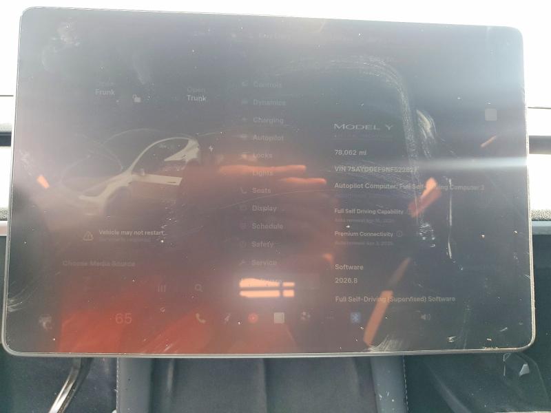 2022 Tesla Model y VIN 7SAYGDEF9NF522821 COPART salvage auction — FRONT END, Ca - Salvage Certificate, sold $4,100 on 2026-07-13 (photo 9)