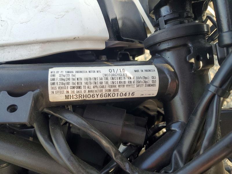 2016 Yamaha Yzf VIN MH3RH06Y6GK010416 COPART salvage auction — FRONT END, Ca - Salvage Certificate, sold $625 on 2026-07-02 (photo 9)