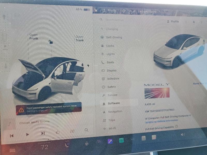 2026 Tesla Model y VIN 7SAYGDEE0TF327663 COPART salvage auction — FRONT END, Ca - Salvage Certificate, sold $18,000 on 2026-07-02 (photo 9)