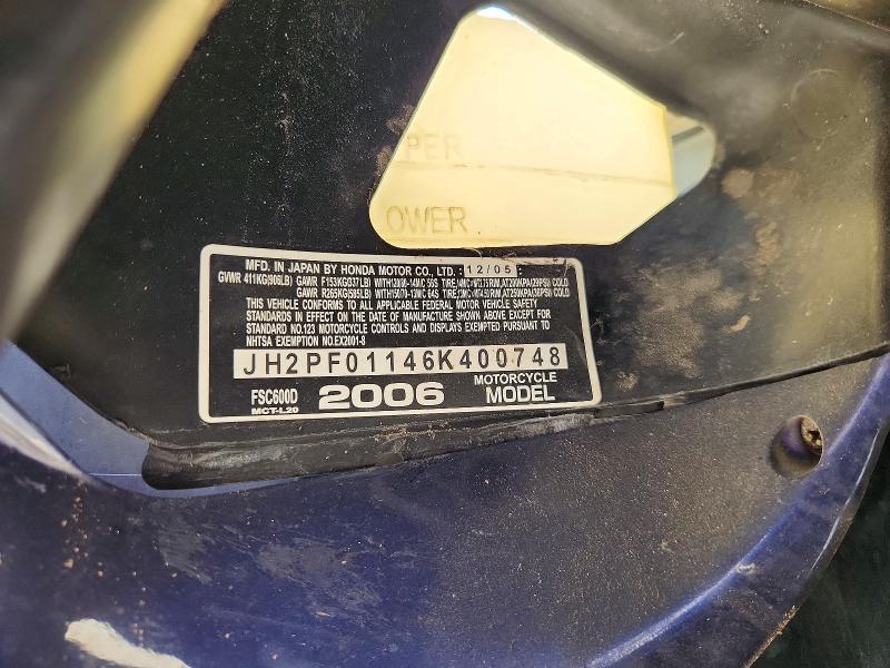 2006 Honda Fsc600 VIN JH2PF01146K400748 COPART salvage auction — FRONT END, Ia - Cert Of Title-Salvage Title, sold $325 on 2026-07-02 (photo 9)