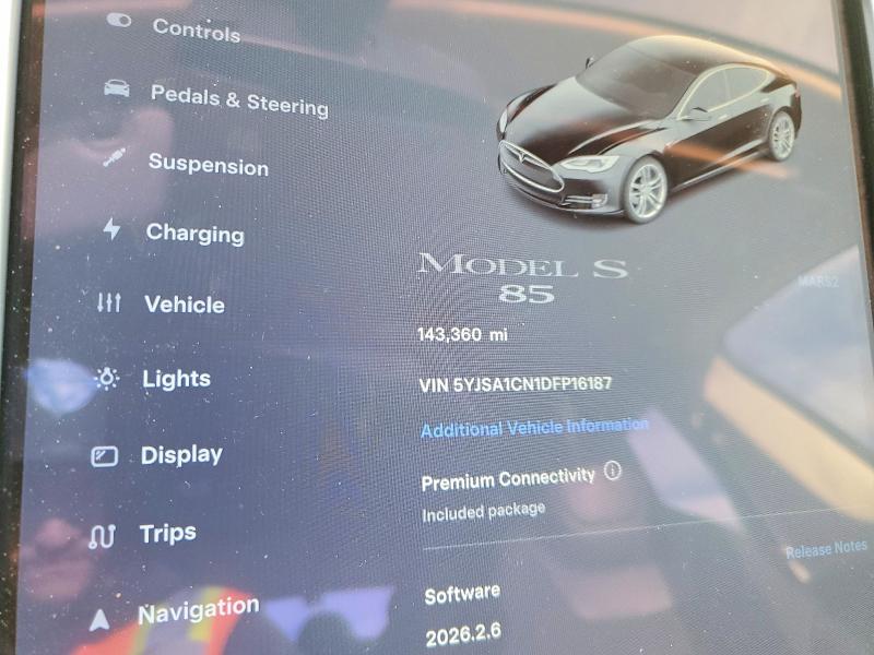 2013 Tesla VIN 5YJSA1CN1DFP16187 COPART salvage auction — FRONT END, Co - Public - Salvage Title, sold $2,600 on 2026-07-23 (photo 9)