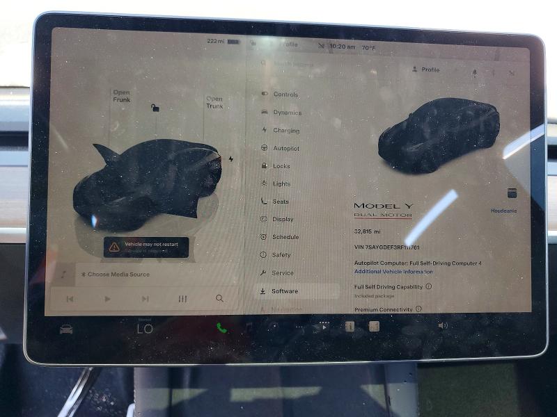 2024 Tesla Model y VIN 7SAYGDEF3RF111761 COPART salvage auction — FRONT END, CA - SALVAGE CERTIFICATE, sold $8,100 on 2026-07-15 (photo 9)