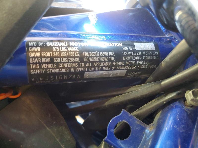 2001 Suzuki Gsf600 VIN JS1GN7AA812100234 COPART salvage auction — REAR END, Tx - Salvage Vehicle Title, sold $70 on 2026-07-30 (photo 8)
