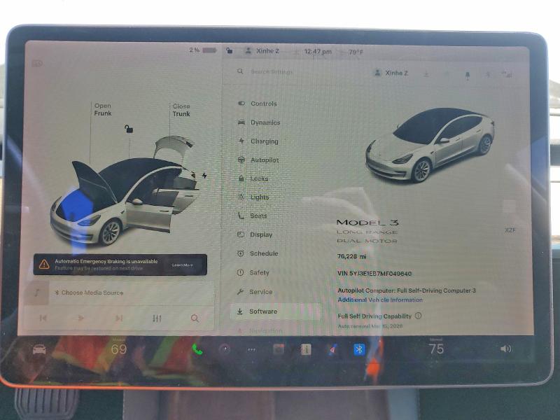 2021 Tesla Model 3 VIN 5YJ3E1EB7MF049640 COPART salvage auction — WATER/FLOOD, Ca - Salvage Certificate, sold $10,100 on 2026-07-27 (photo 9)
