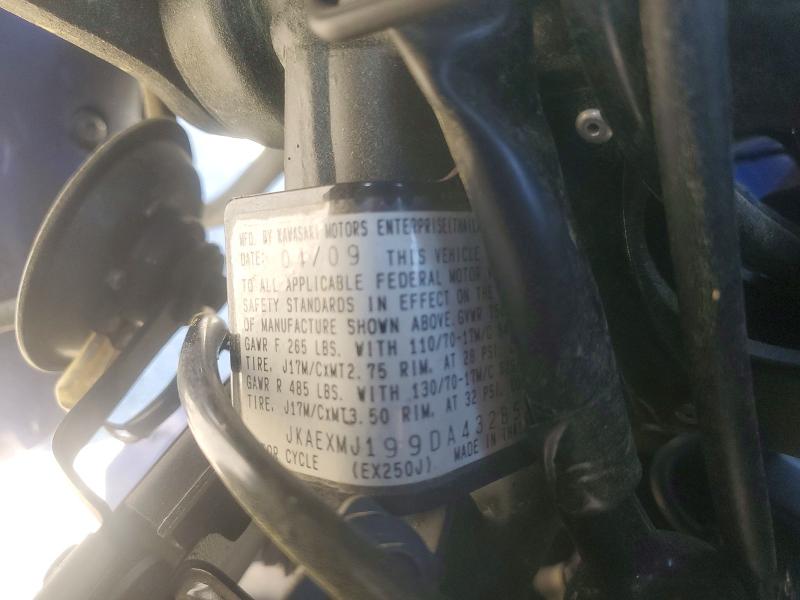 2009 Kawasaki Ninja VIN JKAEXMJ199DA43285 COPART salvage auction — FRONT END, Sc - Cert Of Title-Salvage, sold $275 on 2026-07-16 (photo 9)
