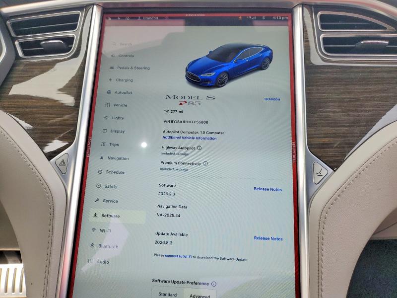 2014 Tesla Model s VIN 5YJSA1H11EFP55806 COPART salvage auction — FRONT END, Ca - Salvage Certificate, sold $2,750 on 2026-07-30 (photo 9)