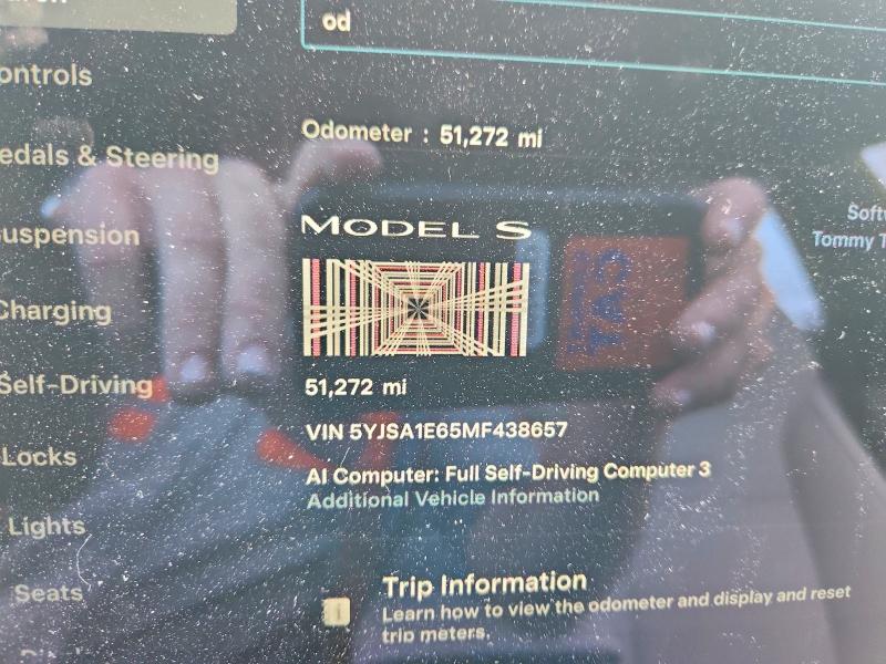2021 Tesla Model s VIN 5YJSA1E65MF438657 COPART salvage auction — FRONT END, Tx - Certificate Of Title, sold $19,500 on 2026-07-02 (photo 9)