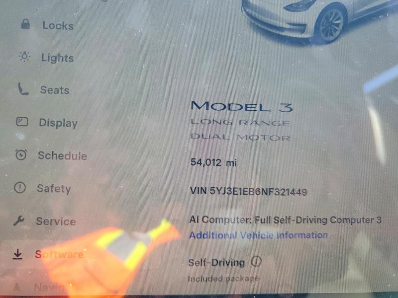 2022 Tesla Model 3 VIN 5YJ3E1EB6NF321449 COPART salvage auction — REAR END, Co - Public - Salvage Title, sold $8,000 on 2026-07-09 (photo 9)