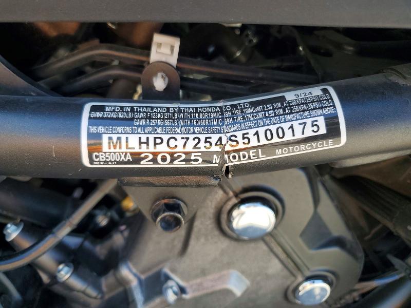 2025 Honda Cb VIN MLHPC7254S5100175 COPART salvage auction — SIDE, Id - Salvage Certificate Of Title, sold $1,450 on 2026-07-02 (photo 9)