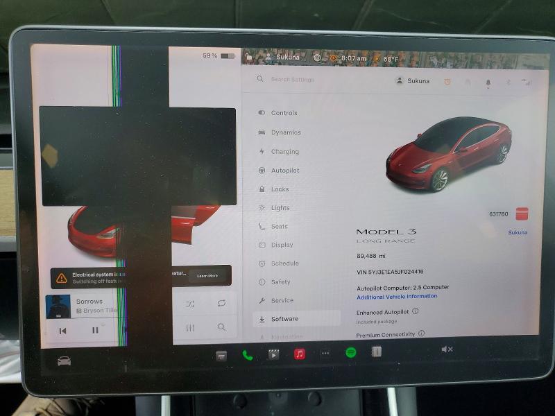 2018 Tesla Model 3 VIN 5YJ3E1EA5JF024416 COPART salvage auction — FRONT END, Nv - Salvage Title, sold $4,000 on 2026-07-13 (photo 9)