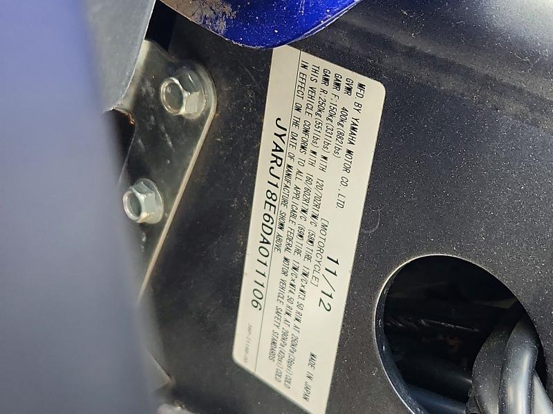 2013 Yamaha VIN JYARJ18E6DA011106 COPART salvage auction — SIDE, Va - Certificate Of Title, sold $725 on 2026-07-08 (photo 8)