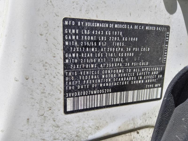 2022 Volkswagen Taos VIN 3VVDX7B27NM005206 COPART salvage auction — FRONT END, Co - Certificate Of Title, sold $250 on 2026-07-28 (photo 9)