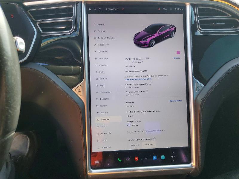 2017 Tesla VIN 5YJSA1E26HF183777 COPART salvage auction — FRONT END, Salvage Title, sold $425 on 2026-07-21 (photo 9)