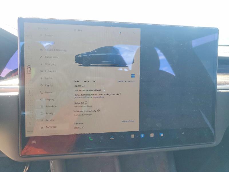 2023 Tesla Model x VIN 7SAXCAE58PF378663 COPART salvage auction — FRONT END, Ca - Salvage Certificate, sold $17,400 on 2026-07-16 (photo 9)