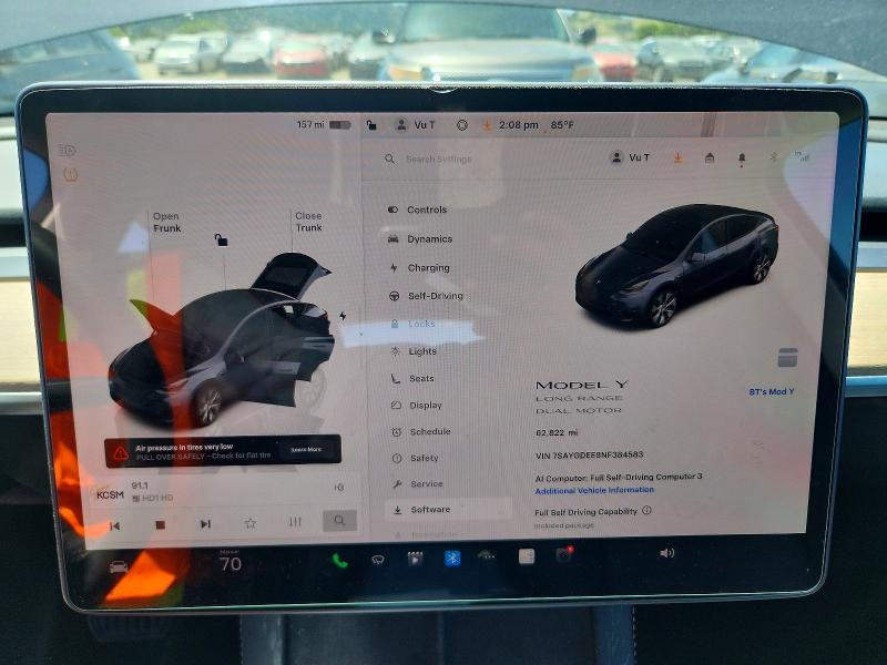 2022 Tesla Model y VIN 7SAYGDEE8NF384583 COPART salvage auction — FRAME DAMAGE, Ca - Salvage Certificate, sold $8,600 on 2026-07-16 (photo 9)