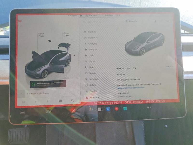 2023 Tesla Model 3 VIN 5YJ3E1EA4PF656249 COPART salvage auction — FRONT END, Ca - Salvage Certificate, sold $6,900 on 2026-07-13 (photo 9)