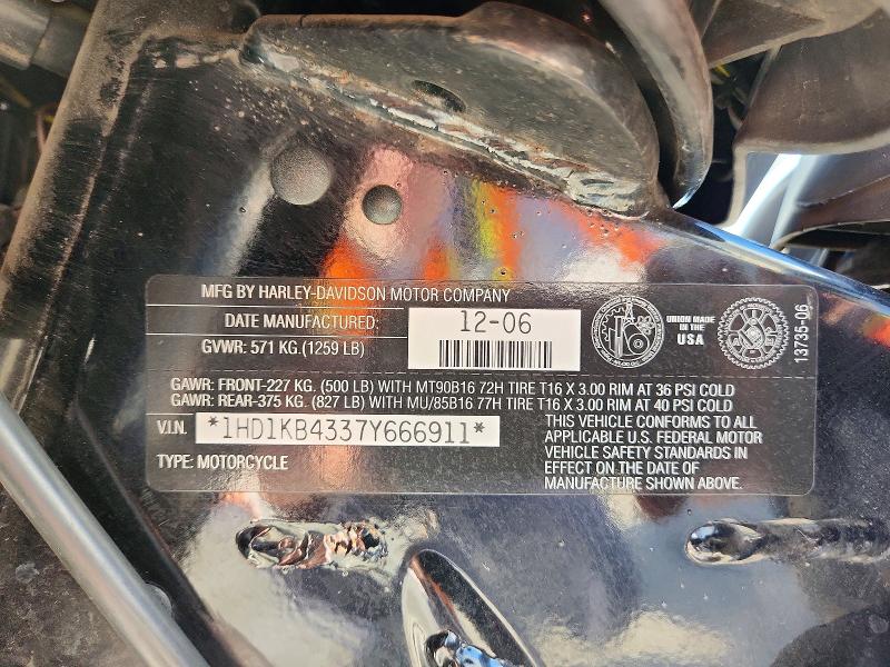 2007 Harley-davidson Fl VIN 1HD1KB4337Y666911 COPART salvage auction — SIDE, Ca - Salvage Certificate, sold $2,050 on 2026-07-09 (photo 9)