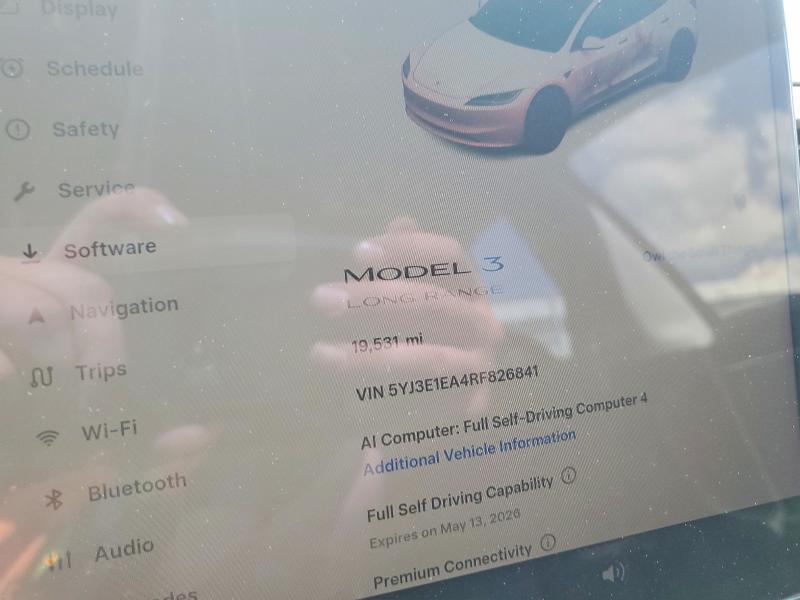 2024 Tesla Model 3 VIN 5YJ3E1EA4RF826841 COPART salvage auction — FRONT END, Md - Cert Of Salvage < 75% Damage, sold $13,500 on 2026-07-06 (photo 9)
