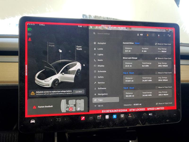 2019 Tesla Model 3 VIN 5YJ3E1EA3KF412004 COPART salvage auction — FRONT END, Il - Salvage Certificate, sold $3,850 on 2026-07-28 (photo 9)