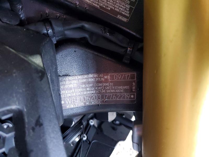 2018 BMW S VIN WB10D6203JZ762219 COPART salvage auction — FRONT END, Salvage Title, sold $2,600 on 2026-07-30 (photo 9)
