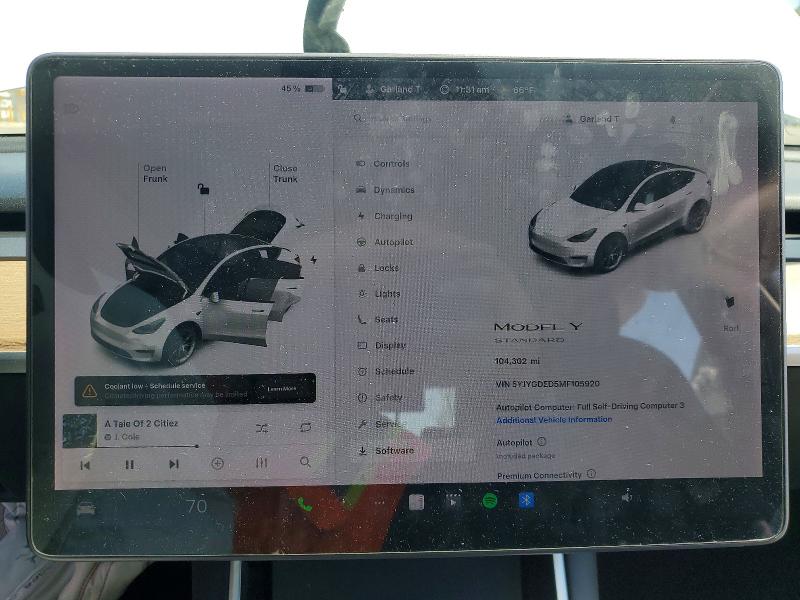 2021 Tesla Model y VIN 5YJYGDED5MF105920 COPART salvage auction — FRONT END, Ca - Salvage Certificate, sold $3,900 on 2026-07-02 (photo 9)