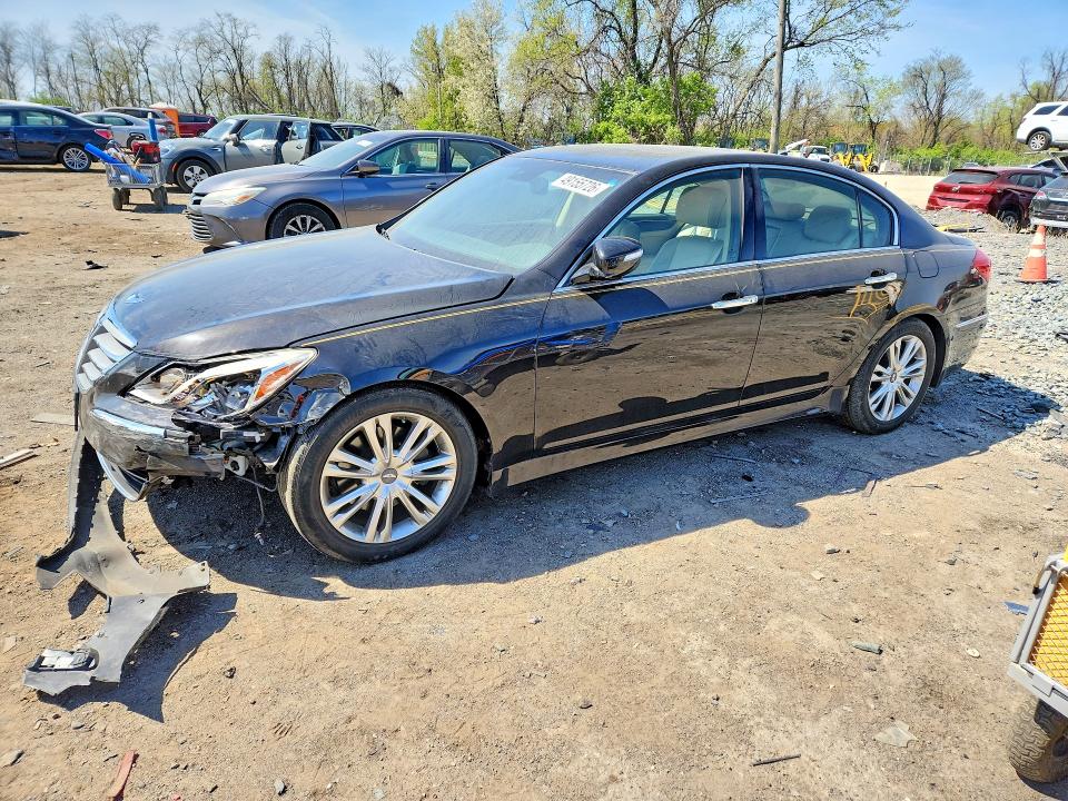 2014 Hyundai Genesis VIN KMHGC4DDXEU260329 COPART salvage auction — FRONT END, Md - Cert Of Salvage > 75% Damage, sold $900 on 2026-07-30 (photo 1)
