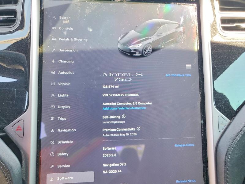 2018 Tesla Model s VIN 5YJSA1E27JF280895 COPART salvage auction — FRONT END, Ca - Salvage Certificate, sold $3,300 on 2026-07-09 (photo 9)