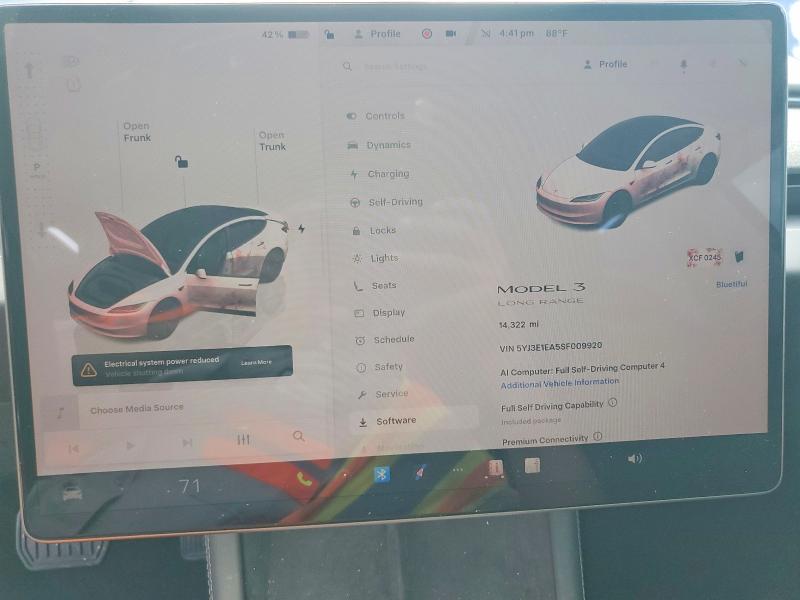 2025 Tesla Model 3 VIN 5YJ3E1EA5SF009920 COPART salvage auction — FRONT END, Tx - Salvage Vehicle Title, sold $9,400 on 2026-07-02 (photo 9)