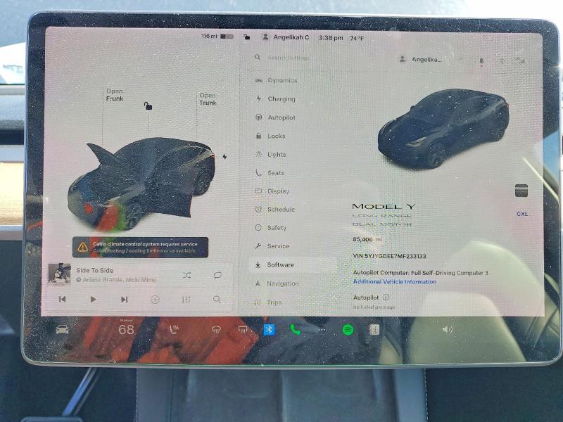 2021 Tesla Model y VIN 5YJYGDEE7MF233133 COPART salvage auction — FRONT END, Salvage Title, sold $5,000 on 2026-07-24 (photo 9)