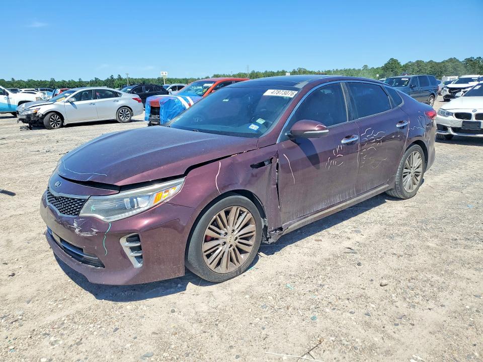 2016 Kia Optima VIN 5XXGV4L28GG052411 COPART salvage auction — FRONT END, Tx - Salvage Vehicle Title, sold $1,200 on 2026-07-31 (photo 1)