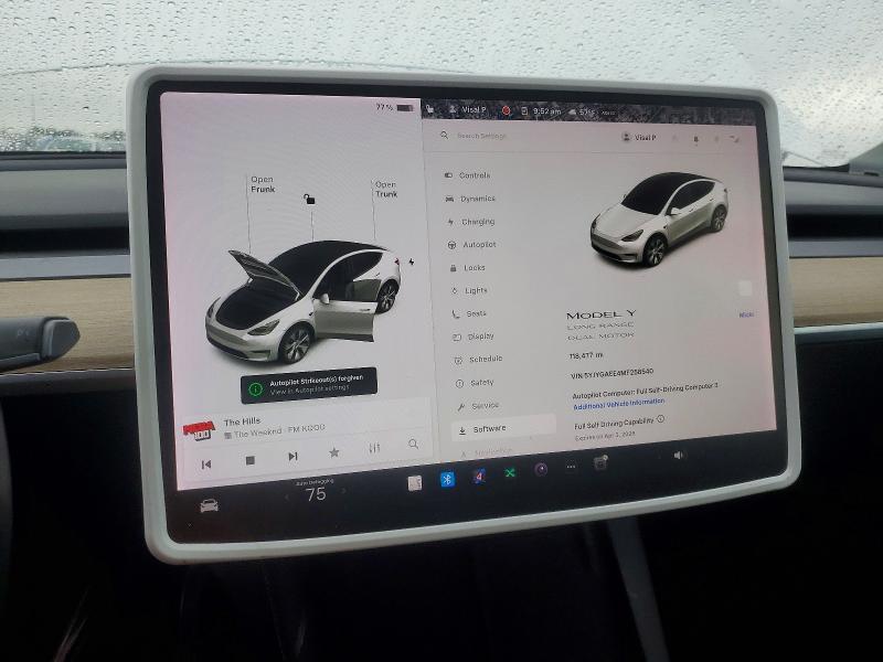 2021 Tesla Model y VIN 5YJYGAEE4MF258540 COPART salvage auction — FRONT END, CA - SALVAGE CERTIFICATE, sold $6,100 on 2026-07-25 (photo 9)