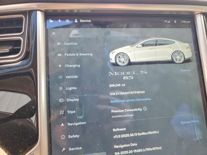 2014 Tesla Model s VIN 5YJSA1H17EFP46124 COPART salvage auction — SIDE, Or - Salvage Title Certificate, sold $2,200 on 2026-07-06 (photo 9)