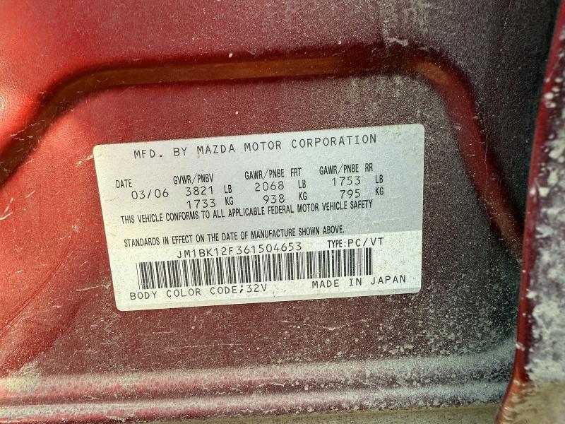 2006 Mazda 3 VIN JM1BK12F361504653 COPART salvage auction — REAR END, AB - OOP - SALVAGE, sold $175 on 2026-07-28 (photo 7)