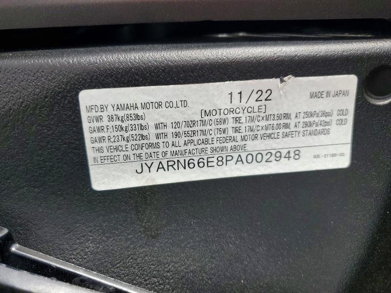 2023 Yamaha Yzf VIN JYARN66E8PA002948 COPART salvage auction — FRONT END, Fl - Certificate Of Destruction, sold $7,900 on 2026-07-23 (photo 9)