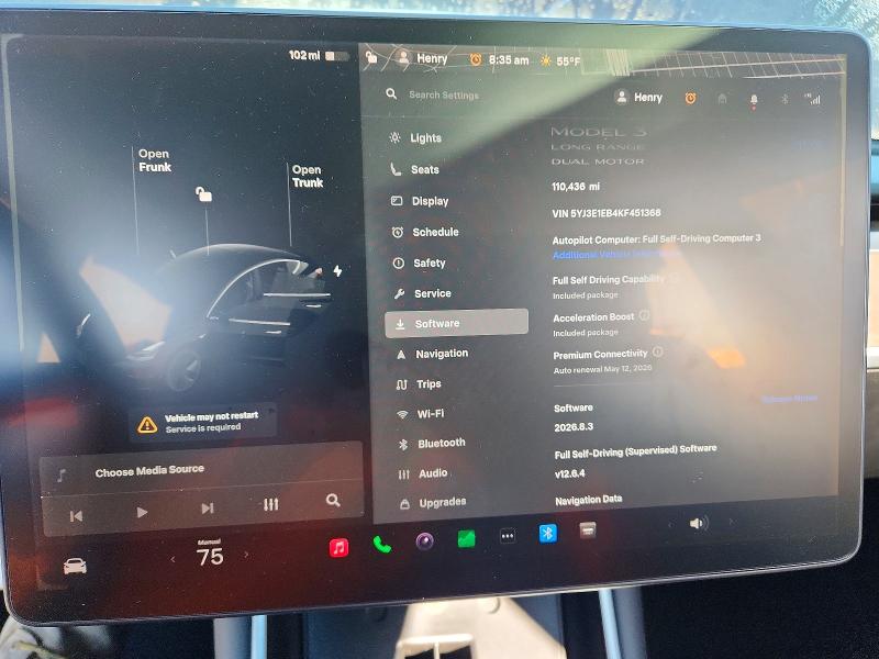 2019 Tesla Model 3 VIN 5YJ3E1EB4KF451368 COPART salvage auction — FRONT END, CA, sold $3,800 on 2026-07-20 (photo 9)