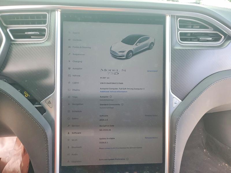 2017 Tesla Model s VIN 5YJSA1E26HF217989 COPART salvage auction — FRONT END, Salvage Title, sold $225 on 2026-07-21 (photo 9)
