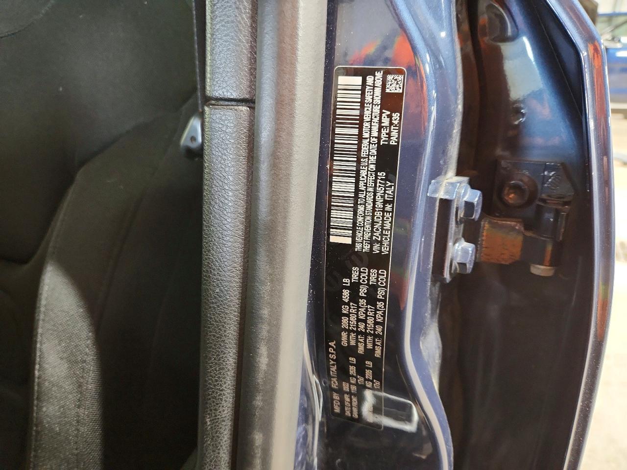 2022 Jeep Renegade VIN ZACNJDB19NPN57715 COPART salvage auction — FRONT END, Mn - Cert Of Title-Salvage, sold $2,700 on 2026-07-02 (photo 2)